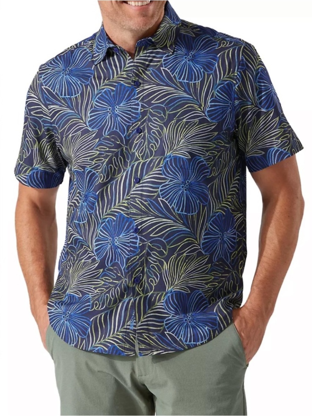 Tommy Bahama, Bahama Coast Monstera Lines Collared Button Down Shirt. Size XL